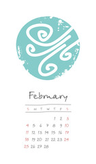 Calendar 2018 months February. Week starts Sunday