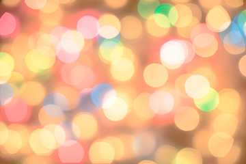 Background Abstract bokeh glitter colorful of light Moving look at the festive decorations Merry Christmas and New Year in holidays night city street  .