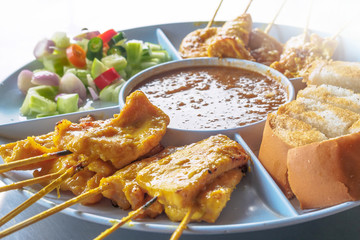 Pork satay,Grilled pork served with peanut sauce or sweet and sour sauce, Thai food
