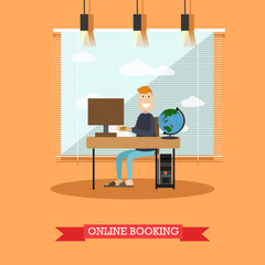 Online hotel booking vector illustration in flat style