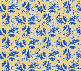 Floral vector blue ornament. Seamless abstract classic background with flowers. Pattern with repeating elements
