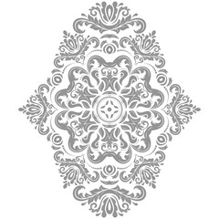 Oriental vector silver pattern with arabesques and floral elements. Traditional classic ornament. Vintage pattern with arabesques