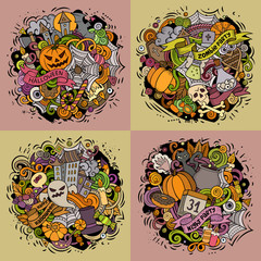Fototapeta premium Halloween cartoon vector doodle illustration set