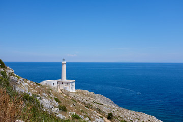 Easternmost Italian lighthouse in a summer day near Otranto