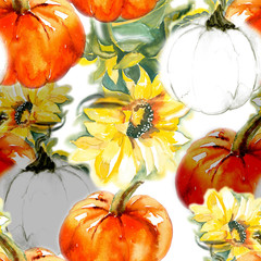 Pumpkin and flowers, seamless pattern - 177258248