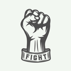 Fototapeta premium Retro fist in vintage style with typography. Graphic art. Vector illustration.
