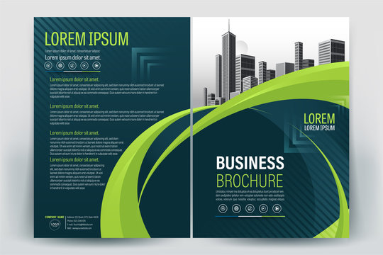 Brochure Cover Layout with Green wavy , A4 Size Vector Template