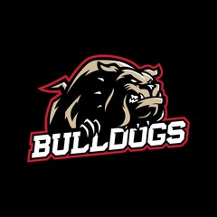 A mean looking cartoon bulldog with collar in sport vector logo style