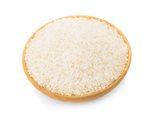 Fototapeta na wymiar Japanese rice in a wooden on a white background