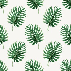 monstera deliciousa tropical leaf seamless pattern vector background illustration