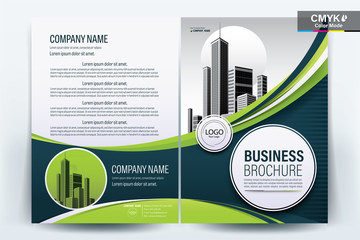 Brochure Cover Layout with green wavy line  , A4 Size Vector Template