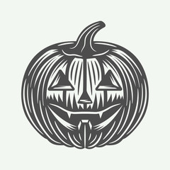 Vintage halloween pumpkin in retro style. Monochrome Graphic Art. Vector Illustration.