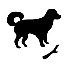 The dog isolated. Black silhouette of a dog on a white background. Black icon of a dog. Vector illustration.