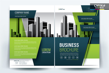 Brochure Cover Layout with Green geometric , A4 Size Vector Template