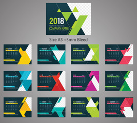 2018 Desk calendar Size A5 vector template