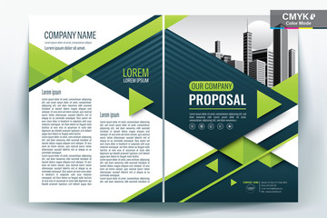 Brochure Cover Layout with Green and white triangle , A4 Size Vector Template
