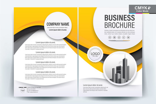 Brochure Cover Layout with yellow and black wavy line , A4 Size Vector Template