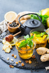 Japanese chinese tea teapot lemon ginger mint honey