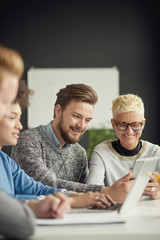 Multi ethnic group working in modern office