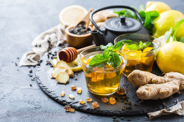 Japanese chinese tea teapot lemon ginger mint honey