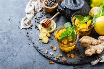 Japanese chinese tea teapot lemon ginger mint honey