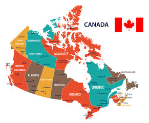 Canada - map and flag illustration - obrazy, fototapety, plakaty