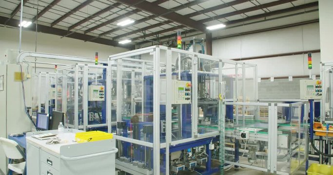 Large production line of parts for the automotive industry with machines