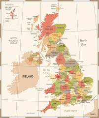 United Kingdom Map - Vintage Vector Illustration
