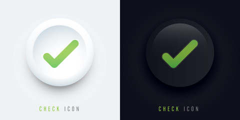 check icon buttons of validation icons with shadow, check pictogram for signage or websites