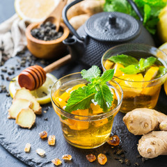 Japanese chinese tea teapot lemon ginger mint honey
