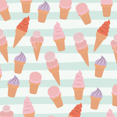 ice cream cones pattern over decorative lines color background