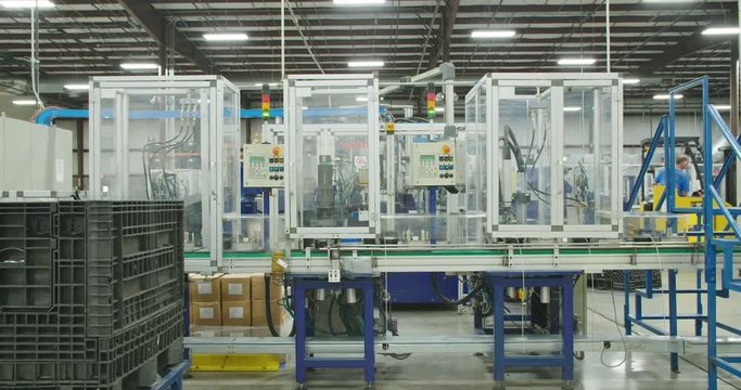 Large production line of parts for the automotive industry with machines