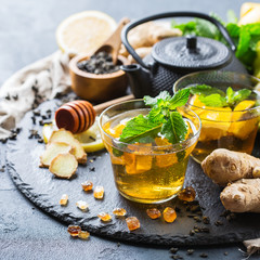 Japanese chinese tea teapot lemon ginger mint honey