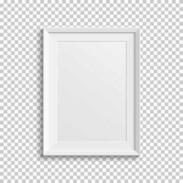 Realistic white picture frame on transparent background.