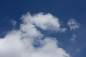 青空と雲「空想・雲のモンスター（上の雲と下の雲の間に隠れているモンスターのイメージなど）」（隠れ見る、物陰から見る、潜む、周囲を偵察する、身を隠して、潜伏などのイメージ）