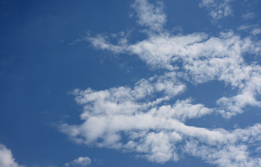 青空と雲「空想・雲のモンスターたち（右上などに目を見開いたモンスターの顔などのイメージ）」（これから始まる、目を見開く、注目をする、何かが起こりそうな雰囲気、予兆などのイメージ）