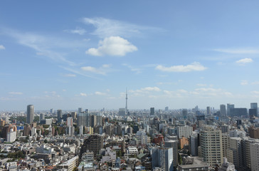 青空と雲・日本の東京都市景観（墨田区方向などを望む）