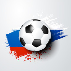 Fussball Welt oder Europa Meisterschaft mit Ball und Russland Flagge.