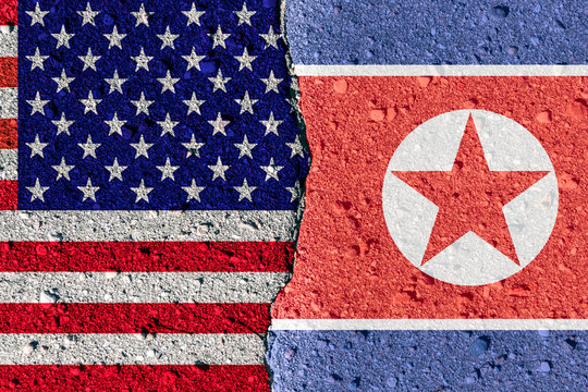 Flag Of USA Against North Korea Flag