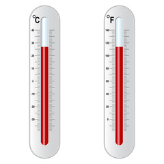 Two thermometer. Celsius and Fahrenheit. Vector eps 10