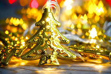 Christmas holidays composition on gold background with copy space for your text