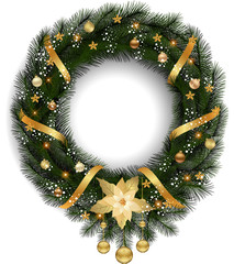 Traditional Christmas Wreath.Christmas Wreath with fir branches and decorative elements.
