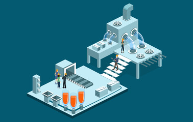 Isometric 3D vector illustration research laboratory with chemicals and scientist