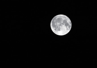 silver full harvest moon in a dark black sky