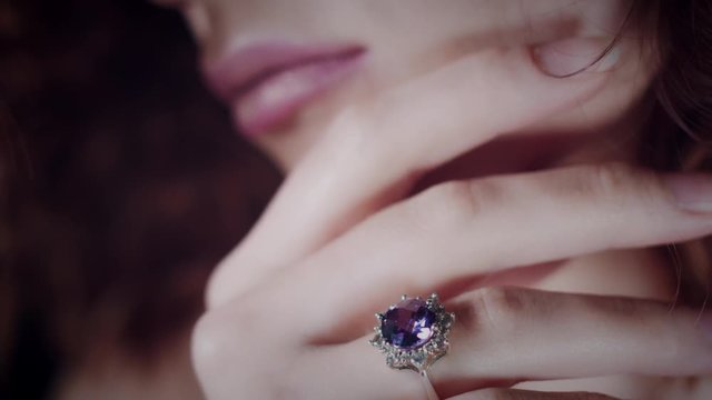 4k Close-up Woman Face Jewellery with Ring