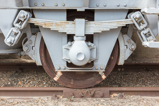 Old wheel with a spring on a train