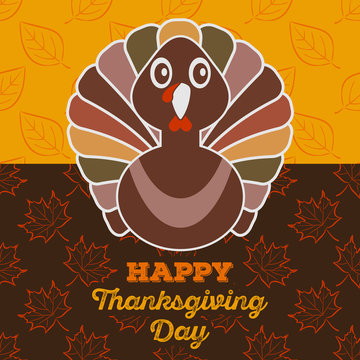 Happy Thanksgiving Day celebration design with turkey. Vector illustration.