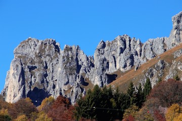 Fototapeta premium panorama montagna dolomiti italia rocce alberi autunno verde