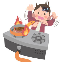 火事に気付いてパニックになるおばさん © soratoki