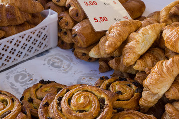 French pastries on local market.